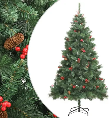 Image de Sapin de Noël artificiel avec pommes de pin et baies 210 cm