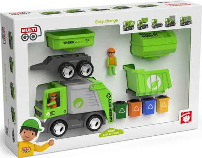 Produktbild von Multigo Stadtreinigung LKW-Set 4in1 mit Anhänger Spielfigur Müllwagen Kipper +3J