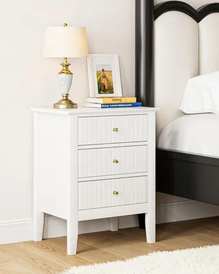 Image de Table de nuit blanche avec 3 tiroirs pour chambre et salon