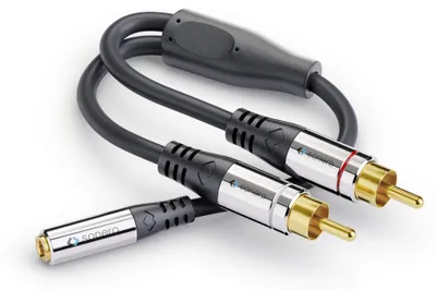 Produktbild von sonero S-ACA004, 2 x RCA, Männlich, 3.5mm, Männlich, 0,25 m, Schwarz