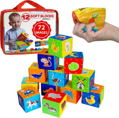 Zdjęcie produktu dla 12 edukacyjnych klocków dla niemowląt i dzieci od 1 roku życia - zabawki Montessori - klocki do układania w wieże - klocki konstrukcyjne - sensoryczne zabawki