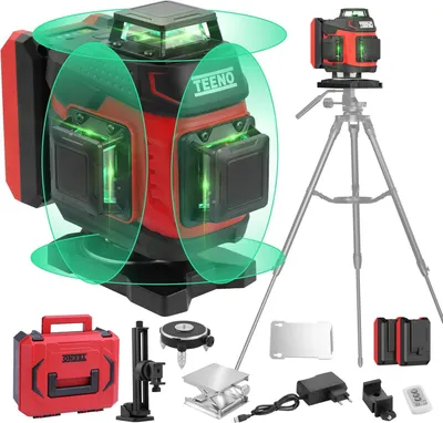 Image de TEENO Niveau laser 360 °portable, léger, laser vert auto-nivelant avec batterie rechargeable 5400 mAh - Niveau laser Autonivelant pour l'extérieur