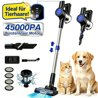 Produktbild von Akku Staubsauger, Staubsauger Kabellos,Kabelloser Staubsauger, 5 in1 Akkustaubsauger Bürstenloser Motor 55min, für tierhaare, 4HEPA