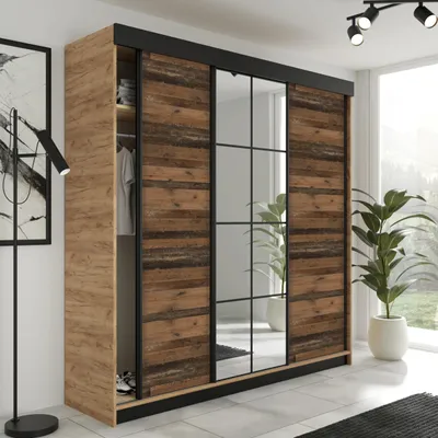 Produktbild von KIER FURNITURE Schiebegarderobe LAMARO mit Spiegel, Schrank Schlafzimmer 250x205x59 cm