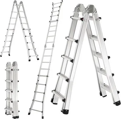Productafbeelding van Aluminium Ladder - Telescopische Steiger - Veelzijdig Klussen - 3-in-1 Multifunctioneel - 4.8 Meter - Zilver