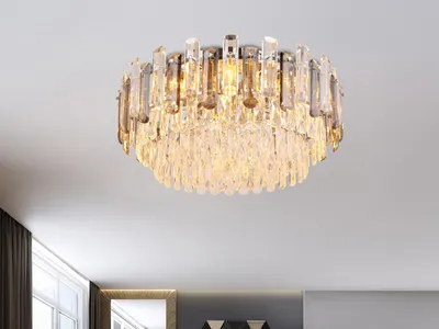 Produktbild von Große LED Deckenleuchte Kristalllampe mit Rauchglas Stäben Wohnzimmer, Ø 55cm