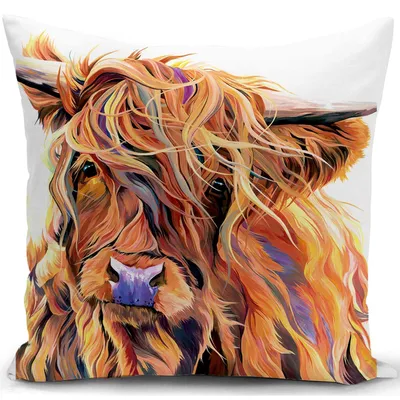Productafbeelding van Kussensloop 40x40 cm, motief: Schotse hooglander, decoratief kussen voor de bank