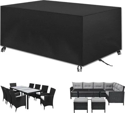 Produktbild von Famanu Gartenmöbelhülle rechteckig - wasserdicht, 420D Material - für Terrassentisch und Stühle - 200 x 150 x 50 cm - Schwarz