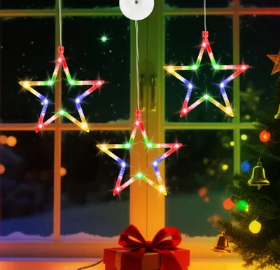 Productafbeelding van 3 stuks led-sterren, kerstverlichting, op batterijen, kleurverandering, 2 modi, kerstdecoratie
