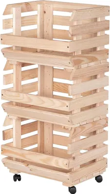 Zdjęcie produktu dla STOLMAK Drewniana Skrzynka na Owoce na Kółkach 37x79x30 cm Regał na Warzywa i Ziemniaki 3 Poziomy