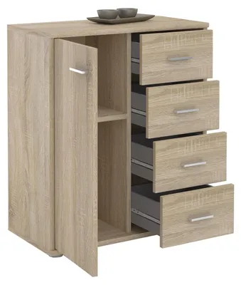 Produktbild von Kommode TIRANO Highboard Anrichte mit 1 Tür und 4 Schubladen in Sonoma Eiche