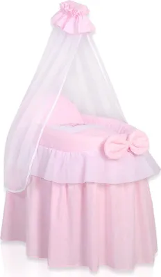 Image de Chariot pour poupées - Panier Moses pour poupées avec baldaquin - rose