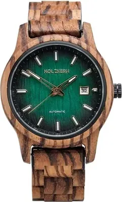 Holzkern Herren-Armbanduhr Automatik Nightbird Zebrano/Grün 1