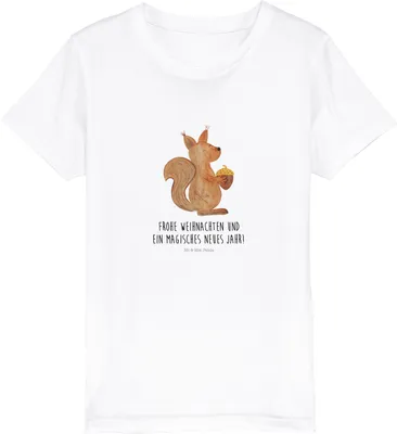 Produktbild von Mr. & Mrs. Panda Kleinkinder T-Shirt Eichhörnchen Weihnachtszeit 12-14 Jahre (152/164) - Weiß - Geschenk, Guten Rutsch, Baumwoll Kinder, Frohe Weihnachten, Teenager, für