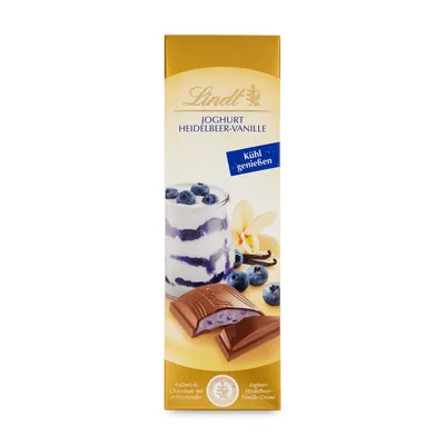 Obrázek produktu pro Jogurtová tyčinka Lindt s mléčnou čokoládou a borůvkami 100g