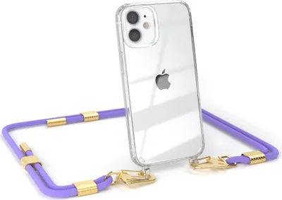 Produktbild von EAZY CASE Handykette für Apple iPhone 12 Mini, Transparente Silikonhülle mit Band, Clear Case, abnehmbar in  Violett