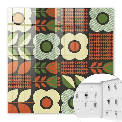 Produktbild von Metall Schlüsselkasten 30 x 30 cm - weißer Schlüsselschrank zur Wandmontage - wandhängende Schlüsselbox mit Tür - rechts öffnend - Schlüsselaufbewahrung für Flur - Büro - Arbeitszimmer - Werkstatt - Garage - Fröhliche Blumen