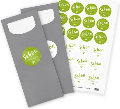 Produktbild von itenga 24x Bestecktasche GRAU + Sticker Schön dass du da bist Grün (Motiv 98)