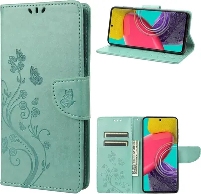 Produktbild von Mobigear Flowers  Samsung Galaxy M53 Hülle Klapphülle Geldbörse - Grün