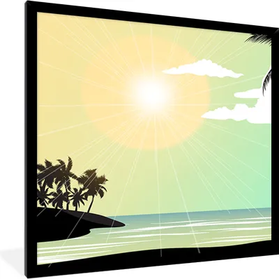 Produktbild von MuchoWow® MuchoWow® Gerahmtes Poster Sonne - Meer - Palme 40x40 cm - Poster mit zchwarzem Bilderrahmen - Mit Rahmen - Wanddekoration Schlafzimmer