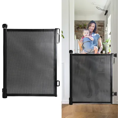 Produktbild von Yakimz Treppenschutzgitter Ausziehbar Türschutzgitter Absperrgitter Roll, ausziehen 0-180 cm für Kinder & Haustiere, Schwarz