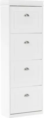 A white shoe cabinet with four drawers.