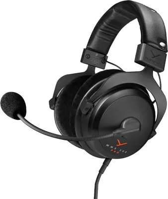 A black beyerdynamic MMX 300 Pro headset with a microphone.