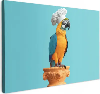Produktbild von Wanddeko 120x80 cm - Vogel - Haube - Papagei - Blau, Leinwand Bilder, Wanddeko, Gemälde
