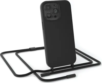 Produktbild von EAZY CASE Handykette Silikon Premium kompatibel mit Apple iPhone 13 Pro Handyhülle mit Umhängeband, Handykordel mit Schutzhülle, Silikonhülle, Hülle mit Band, Schwarz