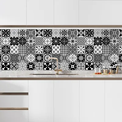 Image de Crédence adhésive sticker pour cuisine - Lumaléa - Effet carreaux de ciment - Adhésif + Protection BRILLANTE - 60x60 cm