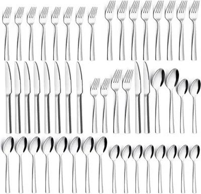 Produktbild von Besteck Set 12 Personen, 60 teilig Edelstahl Besteckset, Essbesteck Set mit Messer Gabel Löffel, Edelstahl Essbesteck für Familie/Party/Restaurant, Hochglanzpoliert & Spülmaschinenfest
