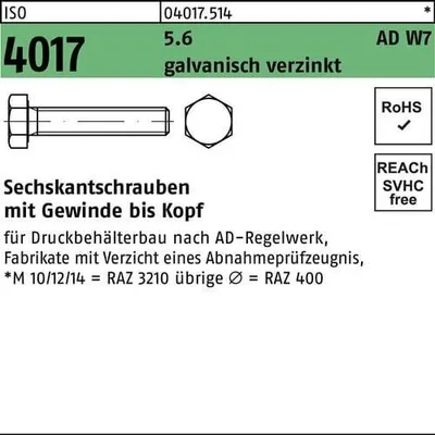 Produktbild von Sechskantschraube ISO 4017 VG M 8 x 10 5.6 AD W7 galvanisch verzinkt