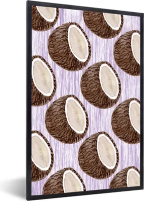 Produktbild von MuchoWow® Gerahmtes Poster Kokosnuss - Frucht - Lila 40x60 cm - Poster mit Schwarzem Bilderrahmen Wandposter Rahmen Foto Bilder - Papierdruck - Wandbilder