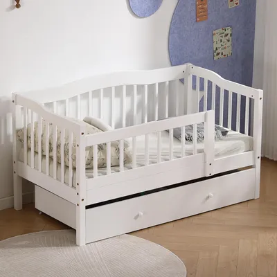 Produktbild von FCH Kinderbett mit Schubladen 70x140cm, Hausbett mit Lattenrost, Bodenbett mit Stauraum und Abnehmbarer Barriere, Weiß