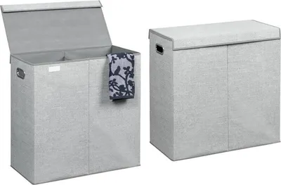 Produktbild von Wäschetruhe 2er Set mDesign faltbarer Wäschekorb 2 Fächer Deckel + Griffe grau