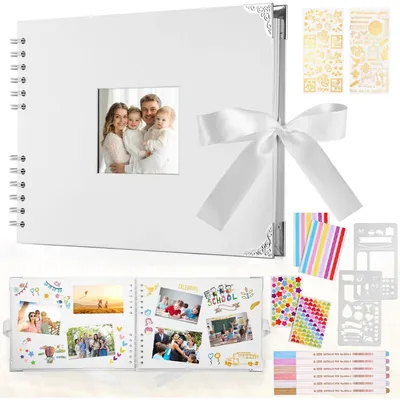 Image de Album photo personnalisable, format noir 29,5 x 21 cm, avec 80 pages, incluant 6 stylos métalliques