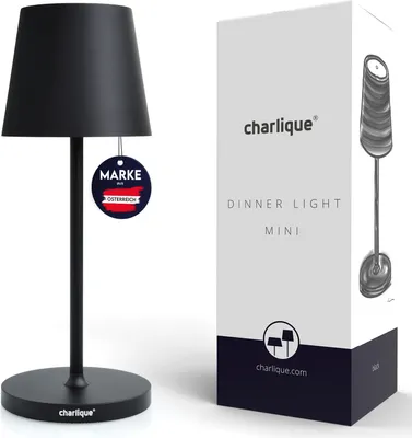 Produktbild von charlique® LED Akku Tischlampe mini (schwarz) - Dinner Light 28 cm - aufladbare Tischleuchte mit USB, für innen und außen, warmes Licht