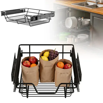 Obrázok produktu pre LZQ Teleskopické zásuvky 60 cm, sada 4 ks, systém zásuviek s plným výsuvom do kuchynskej skrinky, pevné koľajnice, čierne