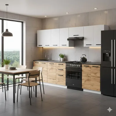 Zdjęcie produktu dla ULWEHOME Meble kuchenne Zestaw mebli kuchennych Kuchnia Mediolan 280cm | szafka • regał • blat • aneks kuchenny • nowa kuchnia | Dąb Wotan/Biały 2,8 m