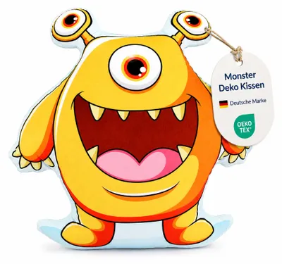Produktbild von Bestlivings Monster Kuschelkissen Gelb ca. 37-38 cm, weiches Kinder Dekokissen n 100% Polyester, , waschbar 30°C & trocknergeeignet
