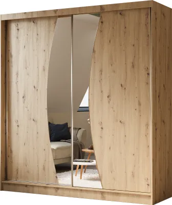 Image de Armoire Vex de 200 cm avec miroir, 2 portes coulissantes (couleur : artisan)