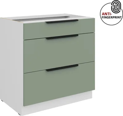 Produktbild von Küchen Unterschrank 80 cm Küche ARIA Aquamarin ultra matt + Weiss matt, hochwertige Fronten mit Anti Fingerprint Beschichtung, Soft-Close Küchenzeile Küchenblock
