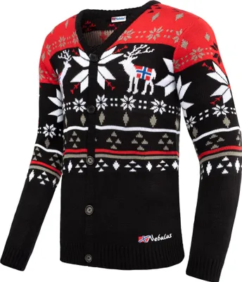 Produktbild von Nebulus Norweger Strick-Cardigan, Strickjacke SCAPE Herren, Norwegerjacke , vielseitig , P6212 - Herren, schwarz-rot, XXL