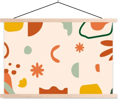 Produktbild von MuchoWow® Textilposter Formen - Muster - Blumen 120x80 cm mit holzfarbenen Rahmen - Aufhängeset