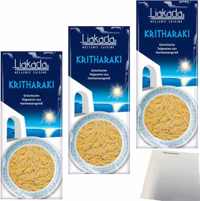 Produktbild von Liakada Kritharaki Nudeln ähnlich wie Reis 3er Pack (3x500g Beutel) + usy Block