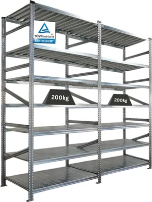 Produktbild von Fachbodenregal PROXIMO mit  Stecksystem | Komplettregal | HxBxT 240x240x60cm | 7 Ebenen | Beidseitig nutzbar | Verzinkt