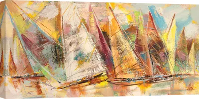 Immagine prodotto di Quadro su tela, Barche a vela - Luigi Florio, Barche a vela in regata - 140x70 cm