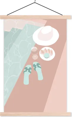 Produktbild von MuchoWow® Textilposter Sommer - Hausschuhe - Wein 40x60 cm mit holzfarbenen Rahmen - Poster