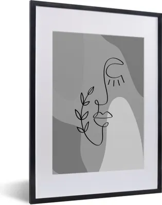 Produktbild von MuchoWow® Gerahmtes Poster Minimalismus - Porträt - Schwarz - Weiß 30x40 cm - Poster mit Schwarzem Bilderrahmen Wandposter Rahmen Foto Bilder - Wandposter Schlafzimmer