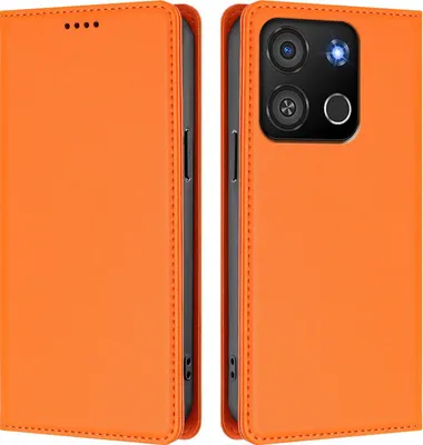 Image de Etui en cuir pour itel A05s, étui magnétique en cuirPolyuréthaneavec support Orange